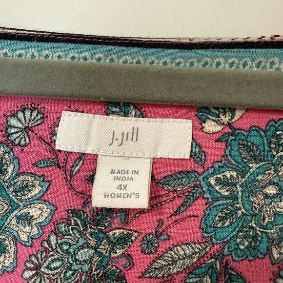 J. Jill Women's Lotus Floral Maxi Dress Pink Teal Print Tank Flowy Loose 4X - Picture 6 of 9